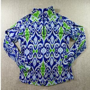 IBKUL Women Small Blue Green 1/4 Zip Long Sleeve Athleisure Golf Pullover Top